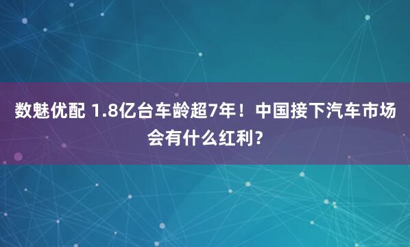 数魅优配 1.8亿台车龄超7年！中国接下汽车市场会有什么红利？
